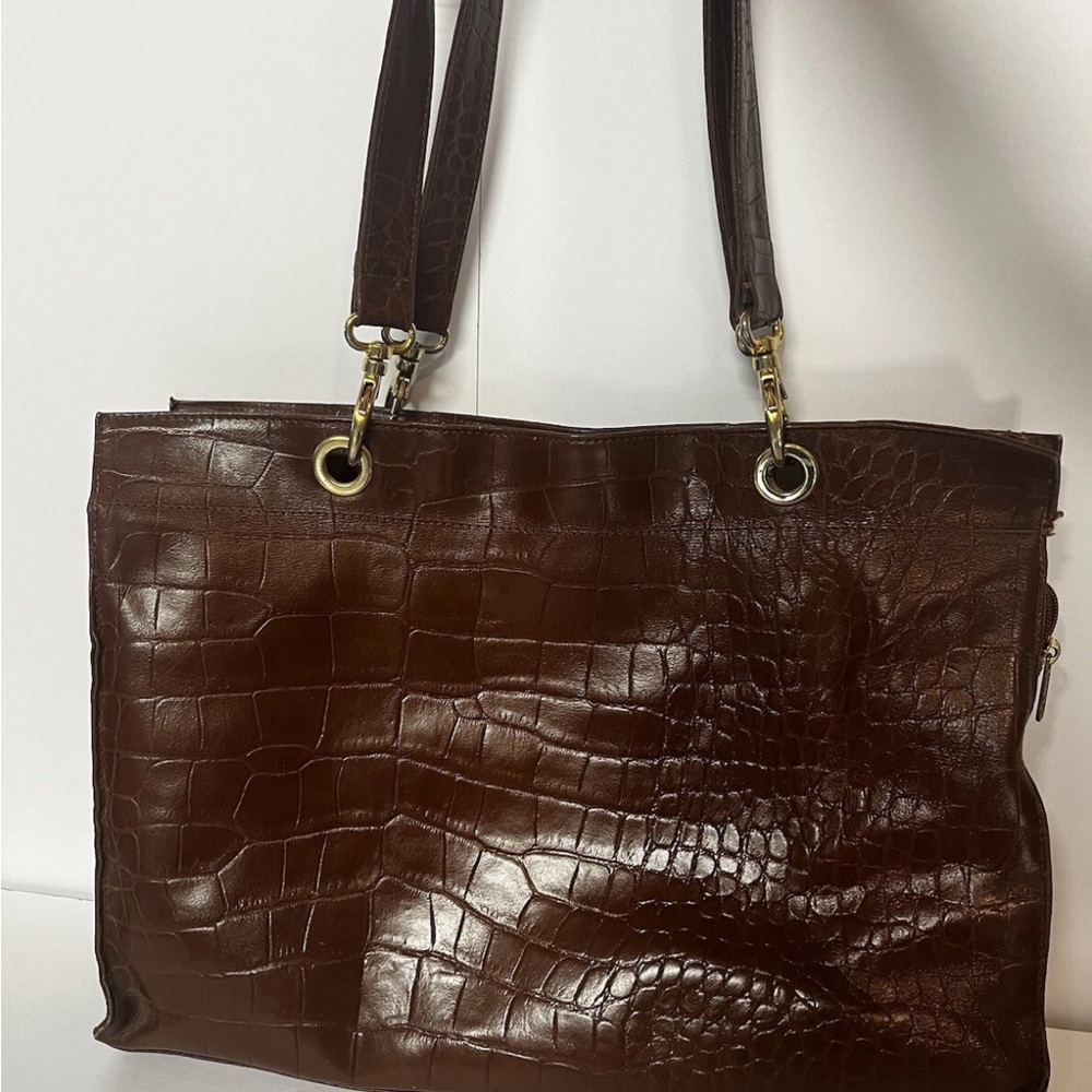 Vintage Lord and Taylor Brown Crocodile Embossed Leather Bag Made in Italy